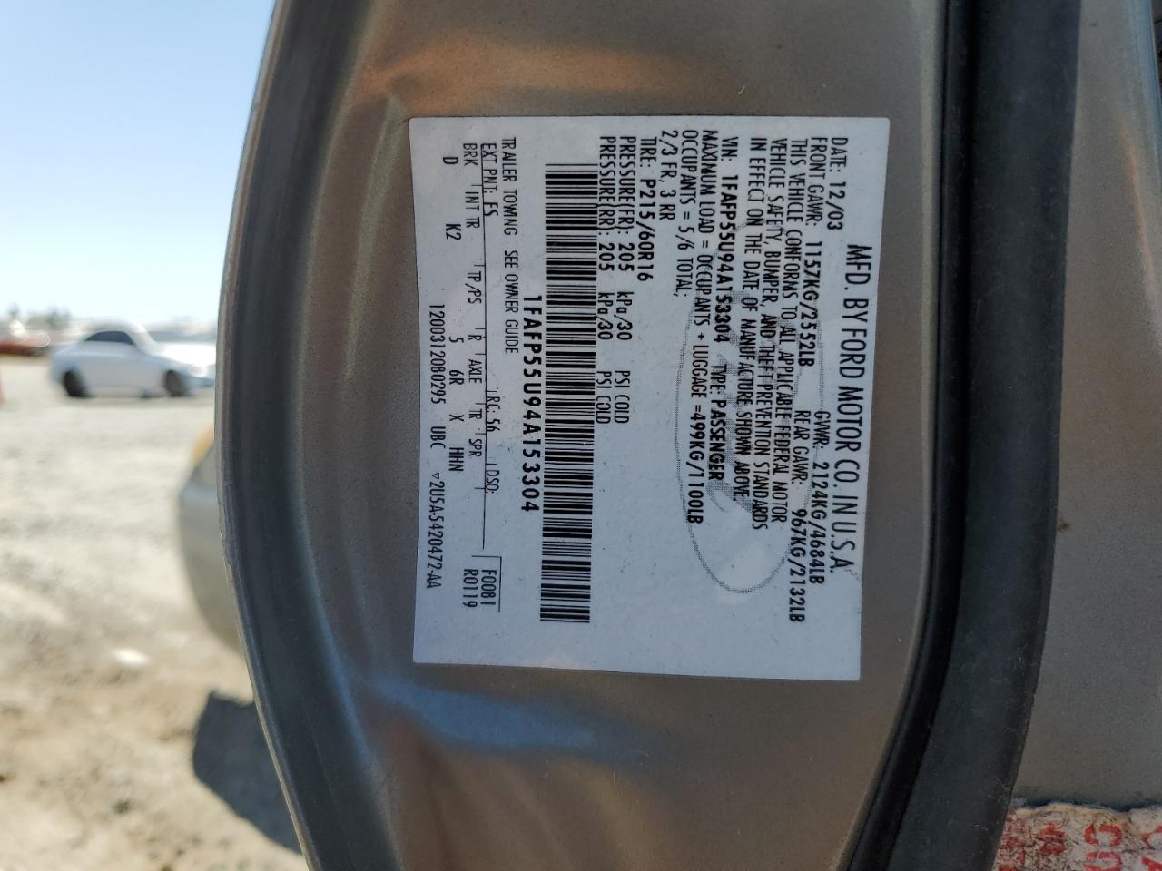 2004 Ford Taurus Ses VIN: 1FAFP55U94A153304 Lot: 62360475