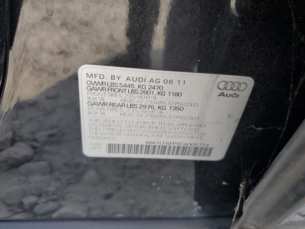 2012 Audi Q5 Premium Plus VIN: WA1LFAFP9CA005714 Lot: 62256785