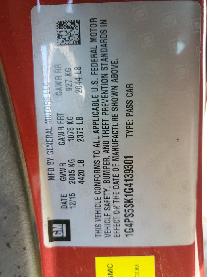 2016 Buick Verano VIN: 1G4PS5SK1G4139301 Lot: 62202645