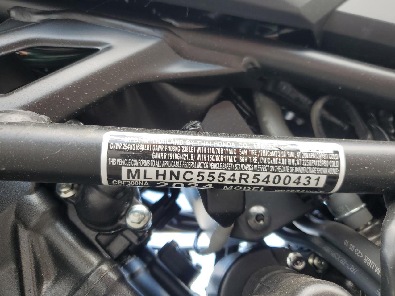 2024 Honda Cbf300 Na VIN: MLHNC5554R5400431 Lot: 61923625
