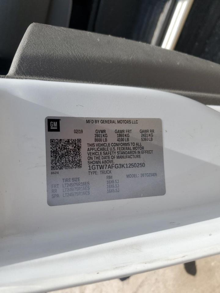 2019 GMC Savana G2500 VIN: 1GTW7AFG3K1250250 Lot: 60525465