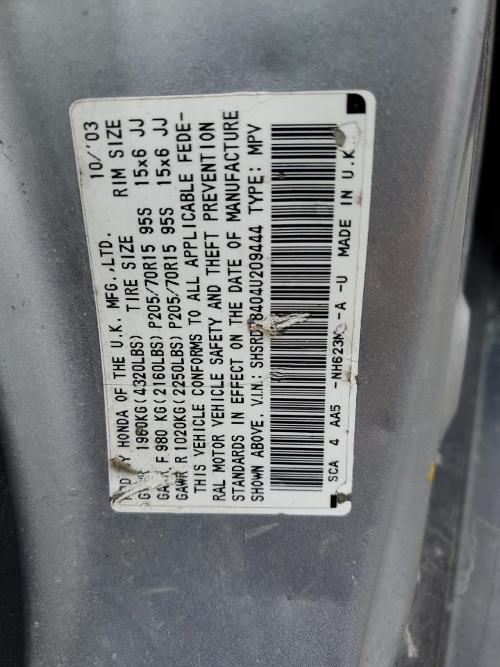 2004 Honda Cr-V Lx VIN: SHSRD78404U209444 Lot: 62540035