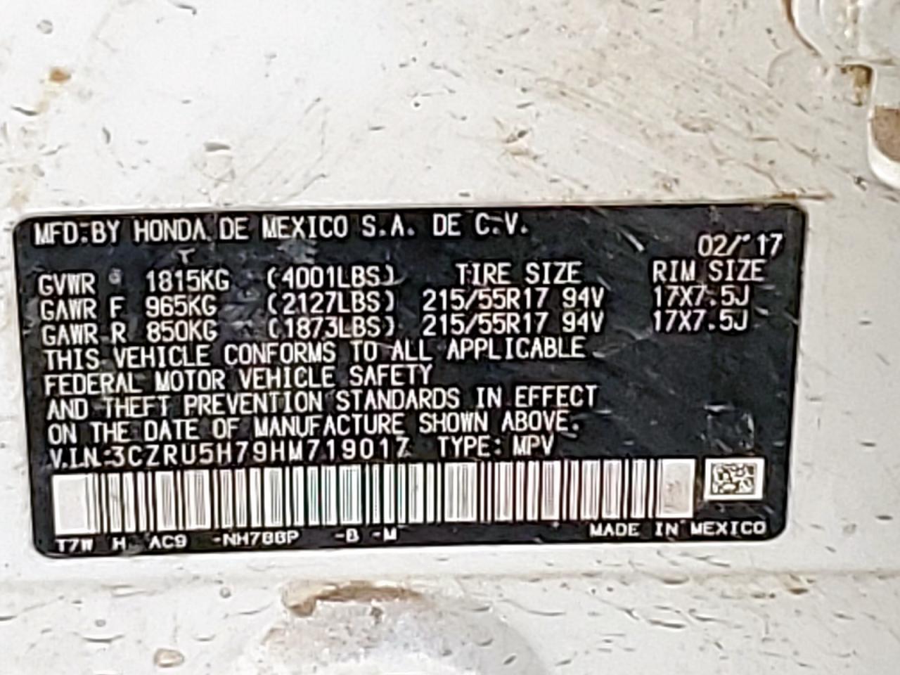 HONDA HR-V 2017 VIN 3CZRU5H79HM719017 фото 12