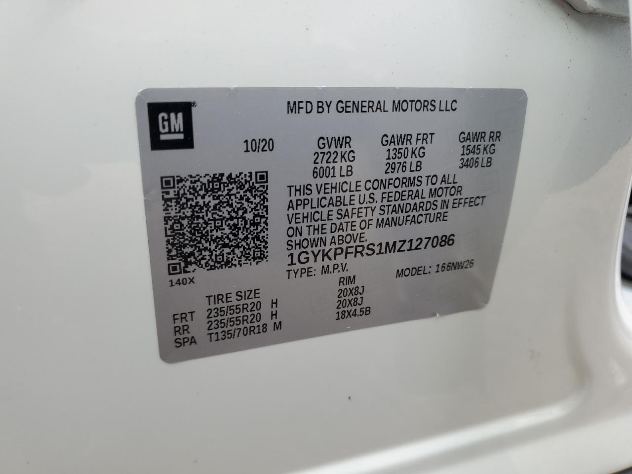 2021 Cadillac Xt6 Platinum Premium Luxury VIN: 1GYKPFRS1MZ127086 Lot: 60412215