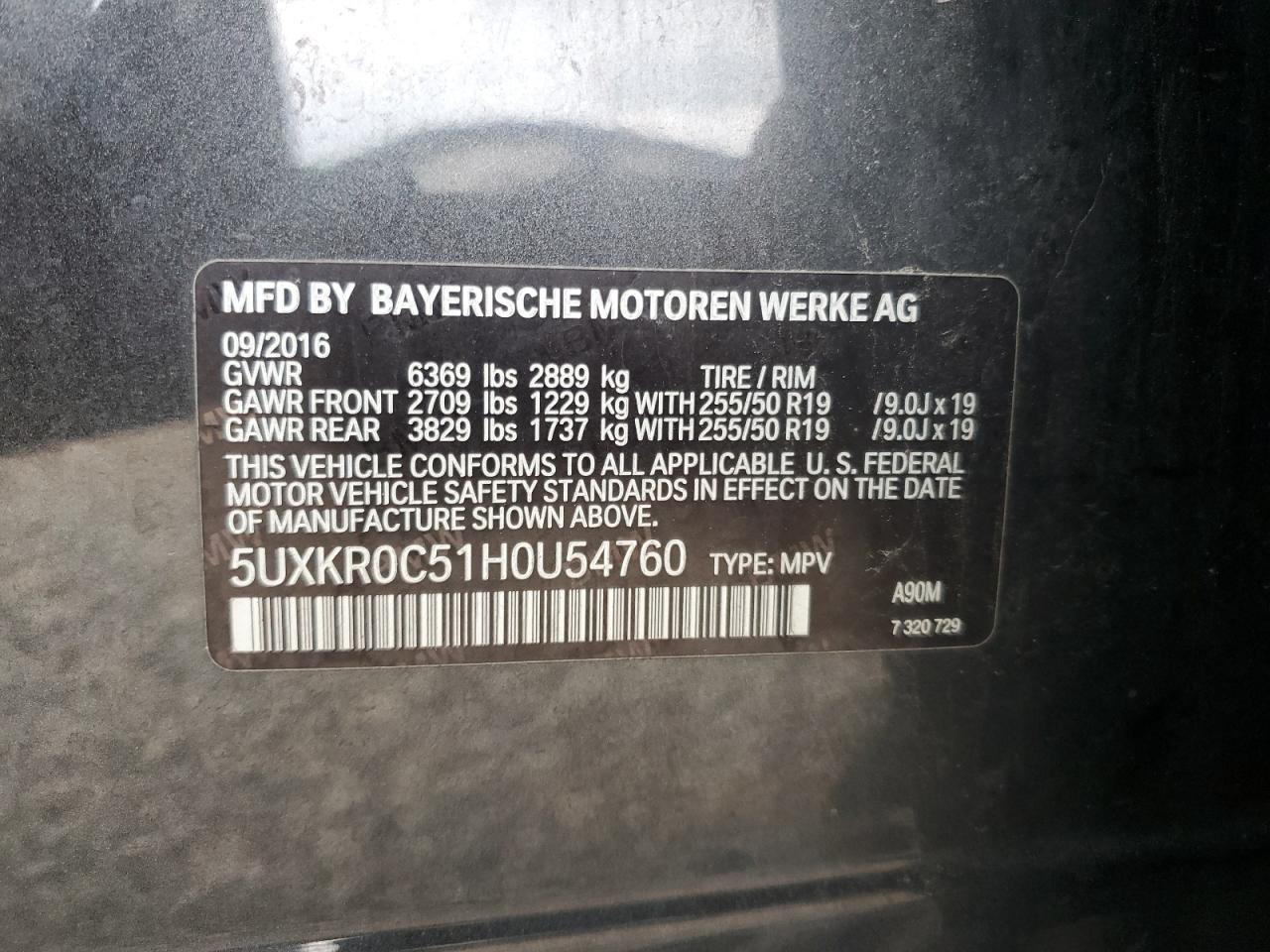 2017 BMW X5 xDrive35I VIN: 5UXKR0C51H0U54760 Lot: 60444995