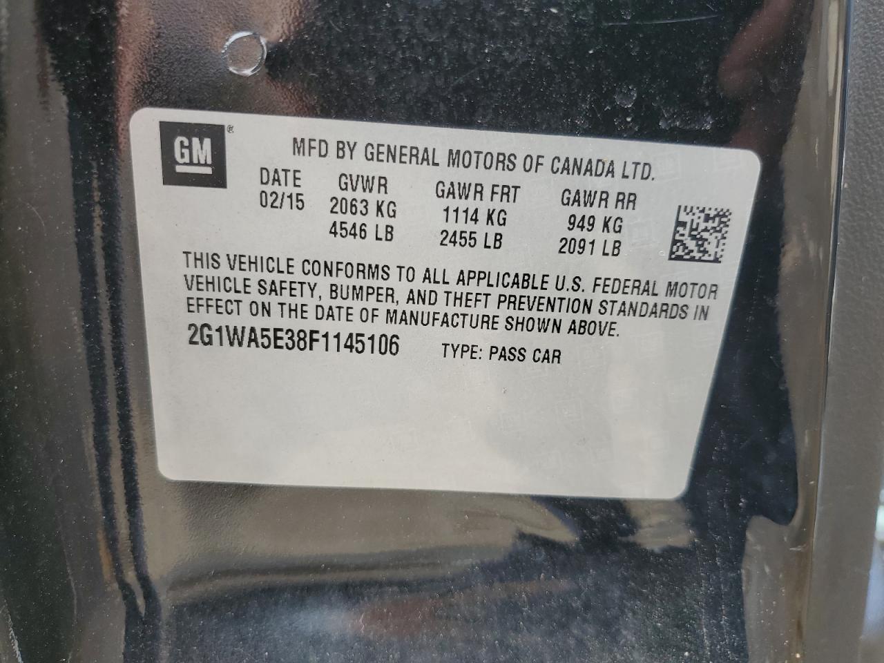 2015 Chevrolet Impala Limited Ls VIN: 2G1WA5E38F1145106 Lot: 61351435