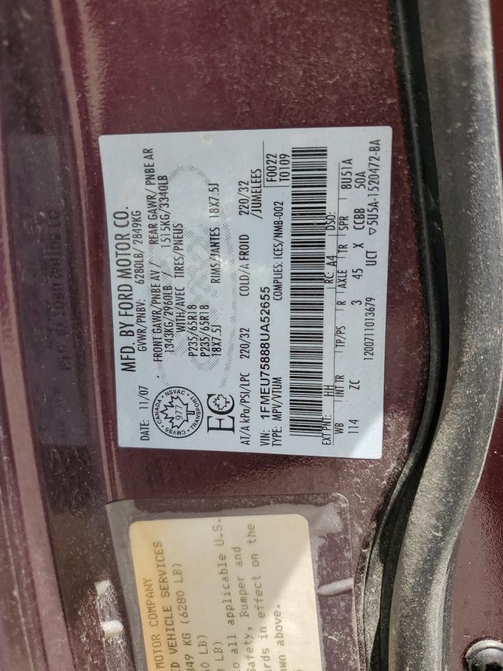 2008 Ford Explorer Limited VIN: 1FMEU75888UA52655 Lot: 61686005