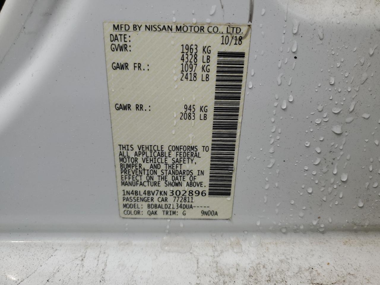 1N4BL4BV7KN302896 NISSAN ALTIMA 2019