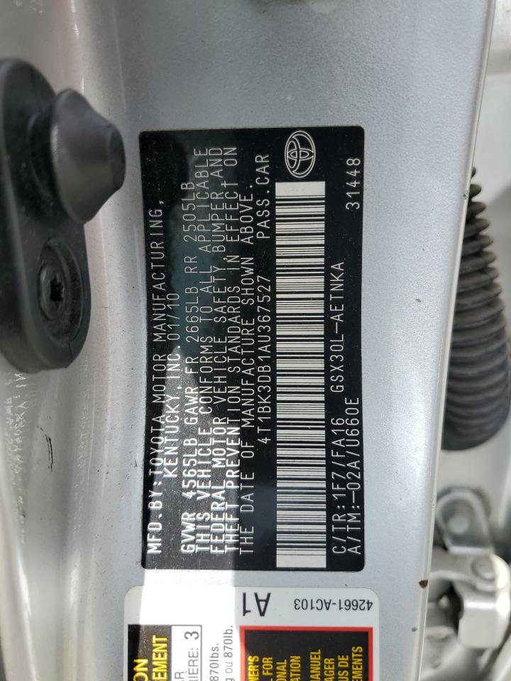 2010 Toyota Avalon Xl VIN: 4T1BK3DB1AU367527 Lot: 61024085