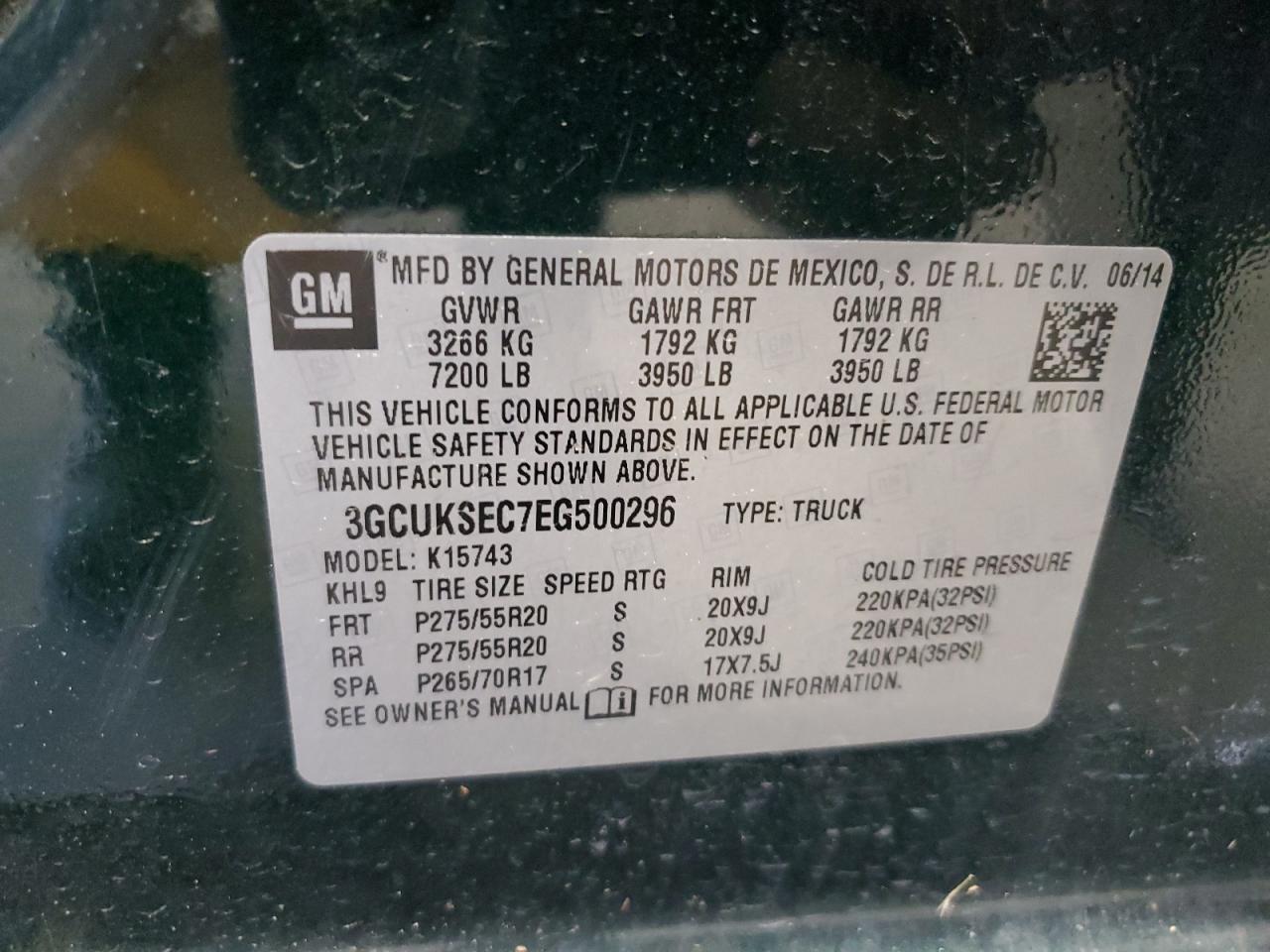 2014 Chevrolet Silverado K1500 Ltz VIN: 3GCUKSEC7EG500296 Lot: 62170735