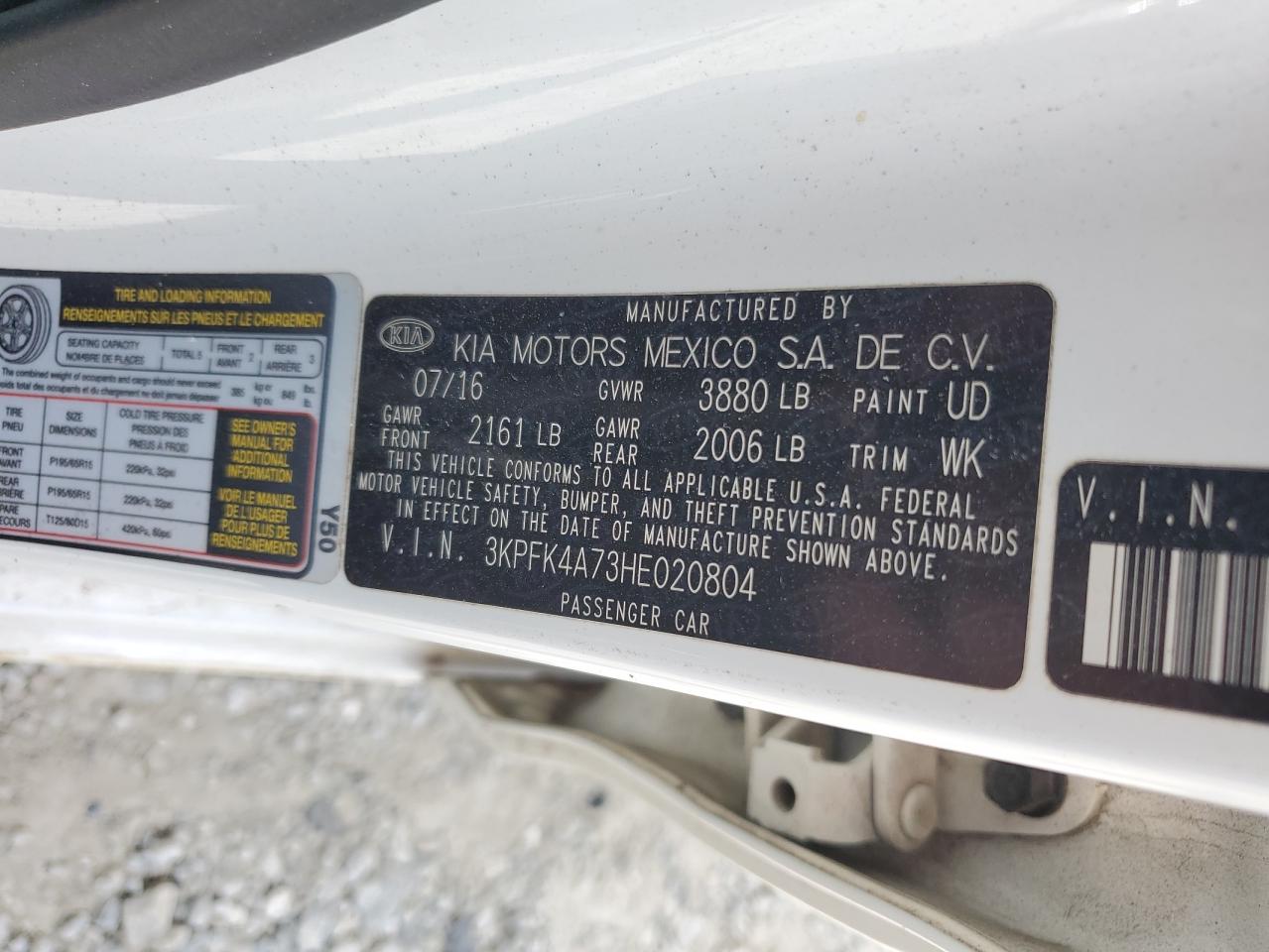 2017 Kia Forte Lx VIN: 3KPFK4A73HE020804 Lot: 60131535