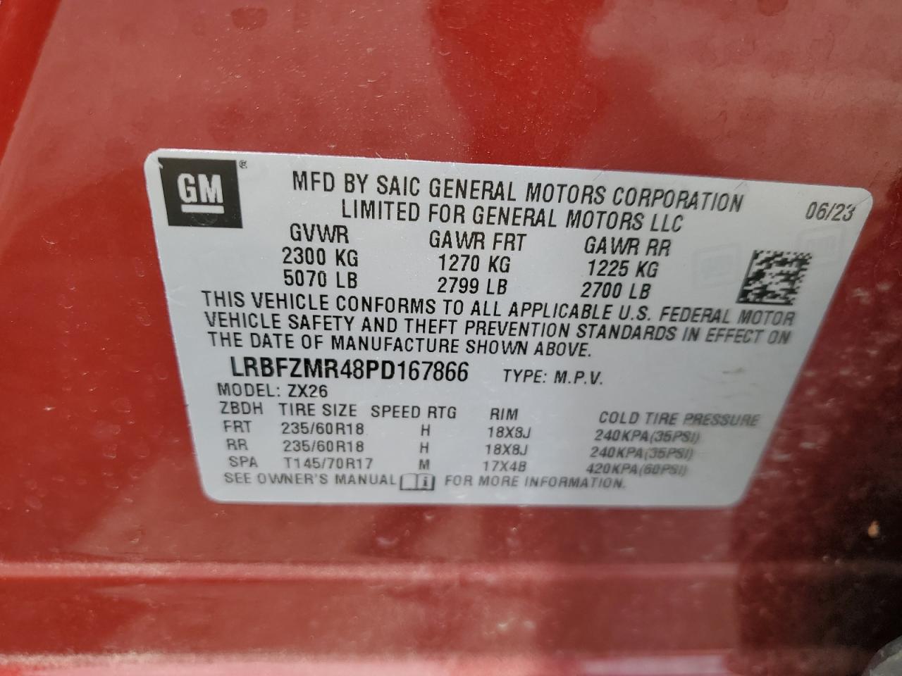 2023 Buick Envision Preferred VIN: LRBFZMR48PD167866 Lot: 62884685