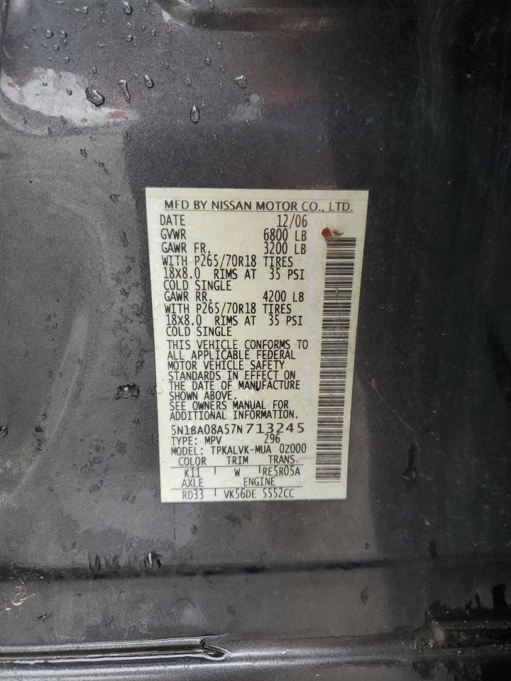 2007 Nissan Armada Se VIN: 5N1BA08A57N713245 Lot: 59852805