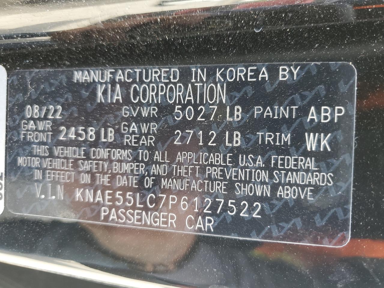 2023 Kia Stinger Gt2 VIN: KNAE55LC7P6127522 Lot: 61034175