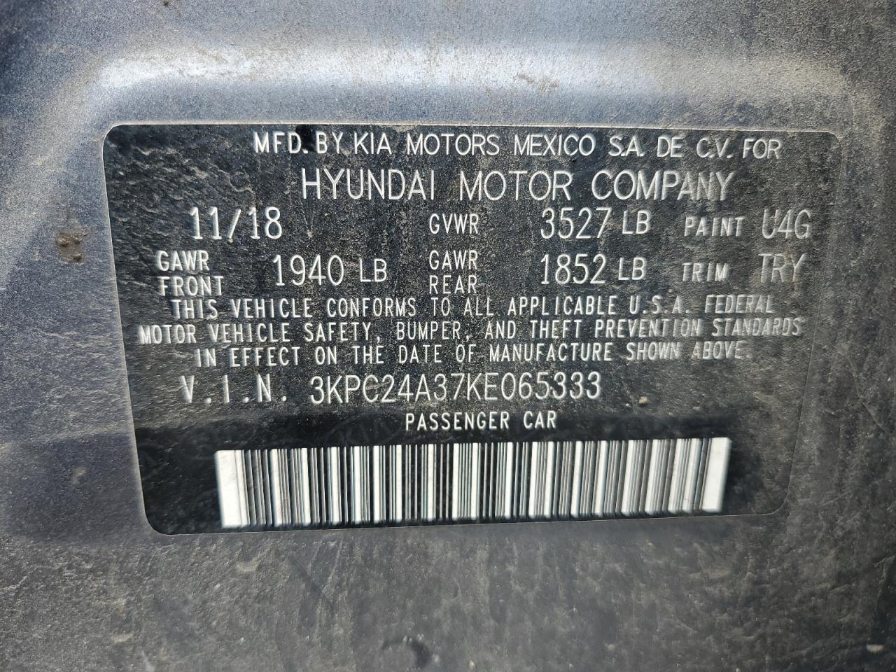 2019 Hyundai Accent Se VIN: 3KPC24A37KE065333 Lot: 62611955