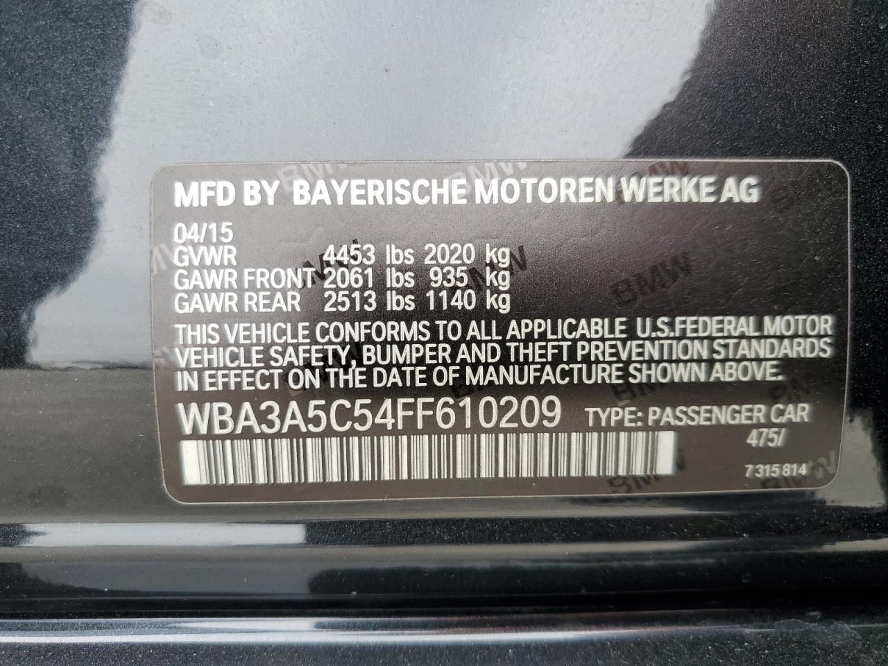 2015 BMW 328 I VIN: WBA3A5C54FF610209 Lot: 59743645