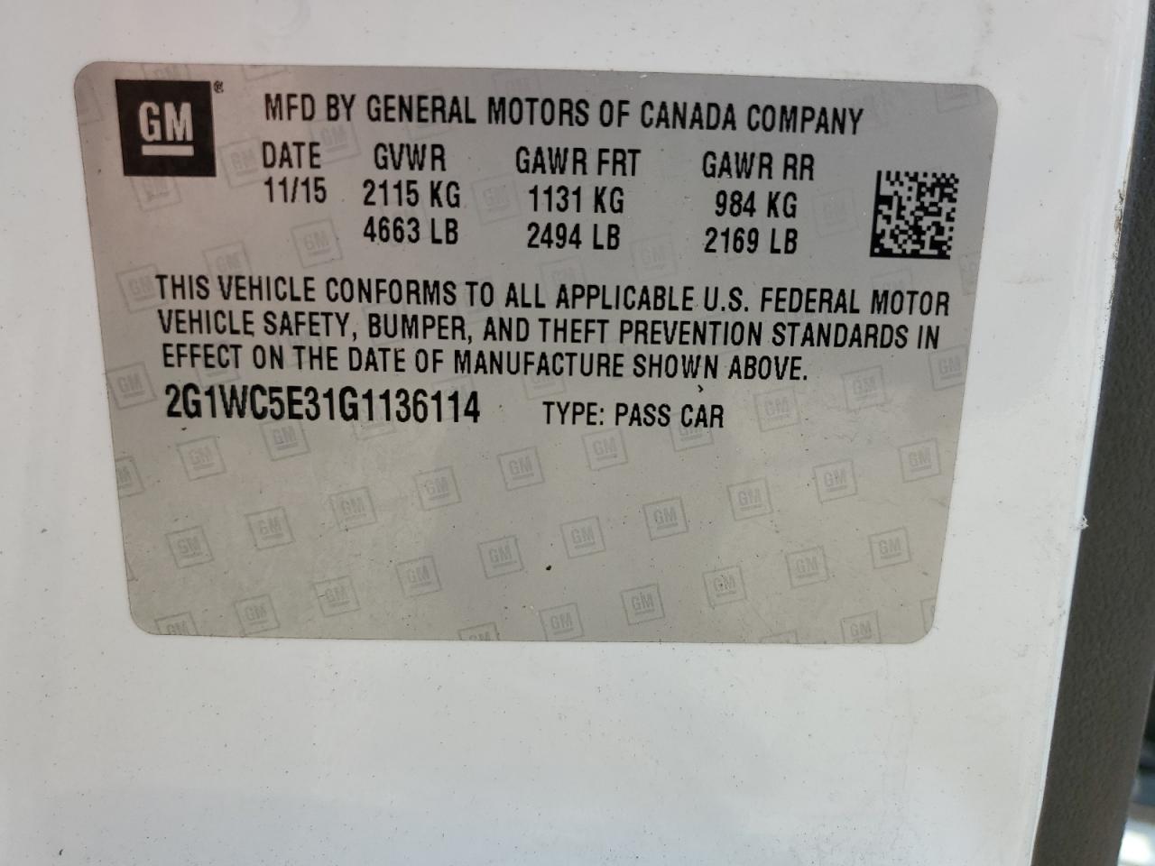 2G1WC5E31G1136114 CHEVROLET IMPALA 2016