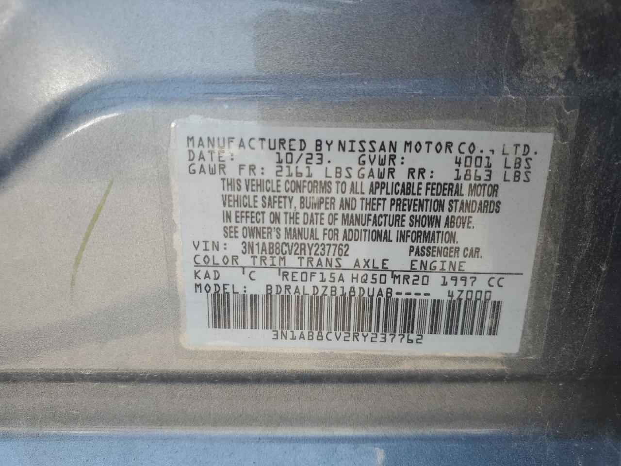 2024 Nissan Sentra Sv VIN: 3N1AB8CV2RY237762 Lot: 61922885