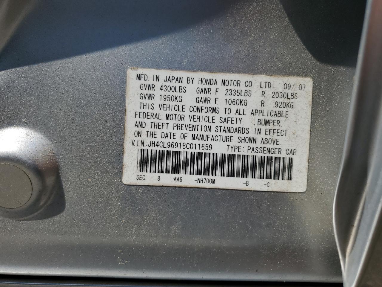 2008 Acura Tsx VIN: JH4CL96918C011659 Lot: 63017215