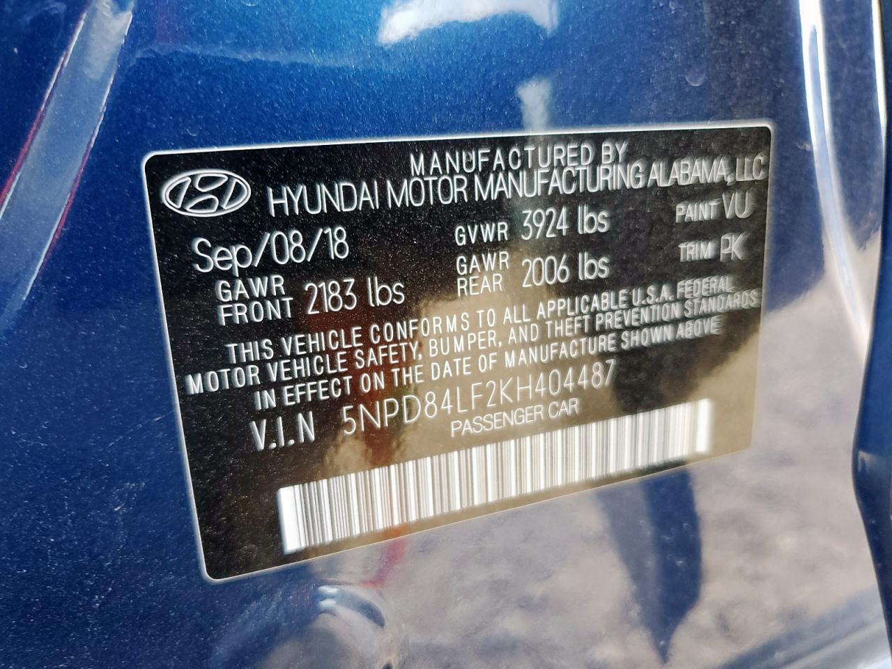2019 Hyundai Elantra Sel VIN: 5NPD84LF2KH404487 Lot: 62125345