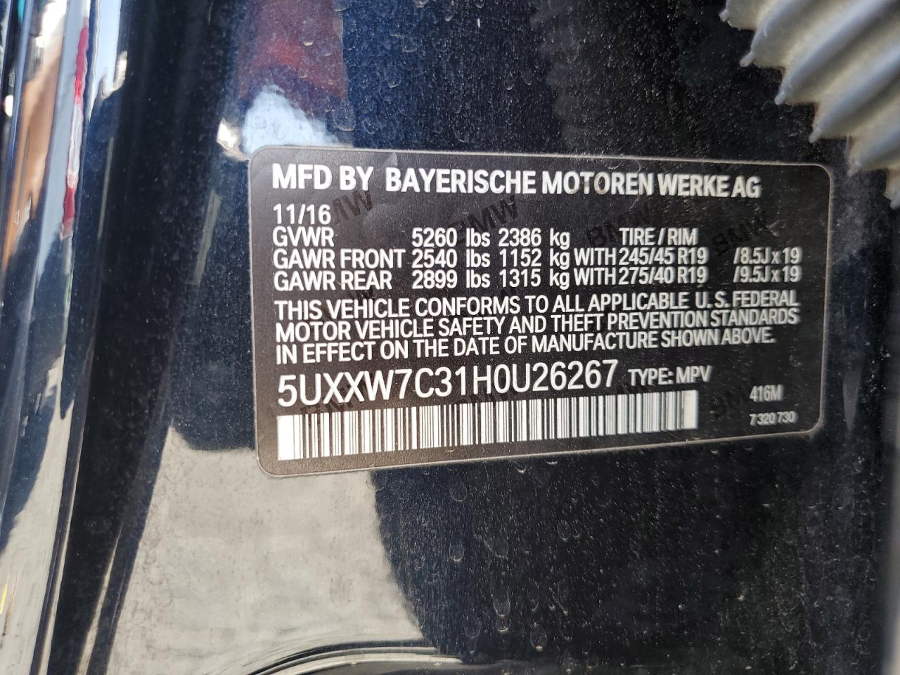 2017 BMW X4 xDrivem40I VIN: 5UXXW7C31H0U26267 Lot: 61218495