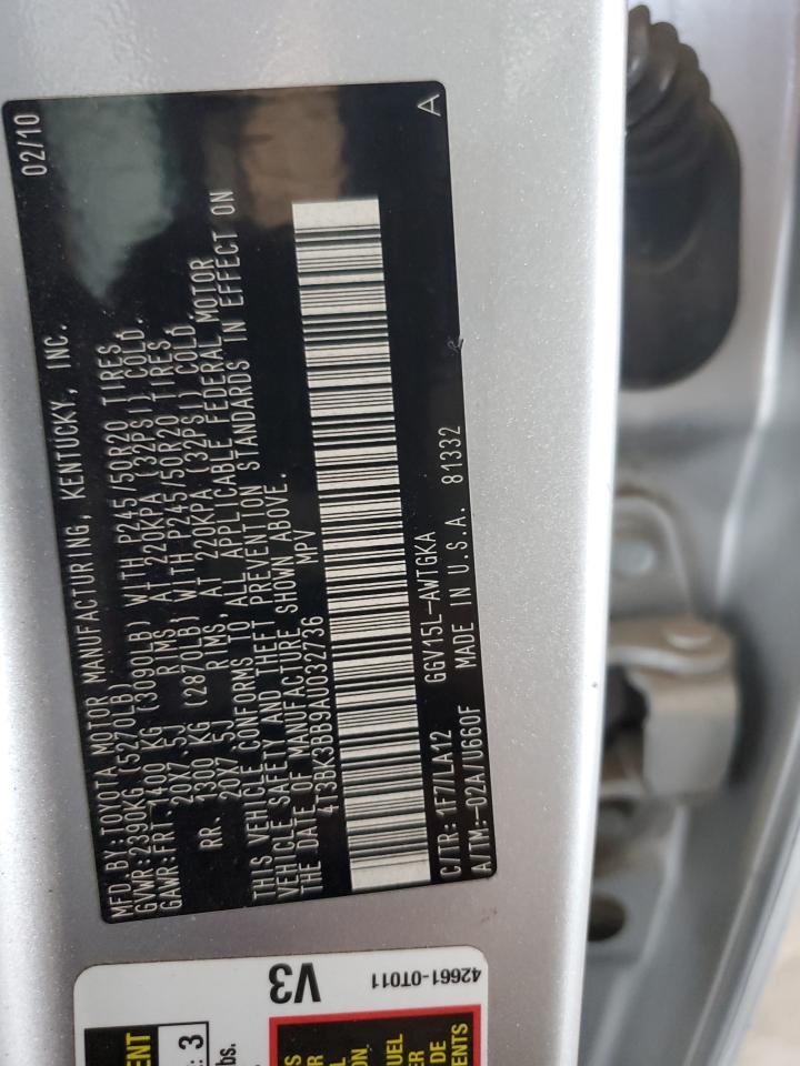 2010 Toyota Venza VIN: 4T3BK3BB9AU032736 Lot: 62643625
