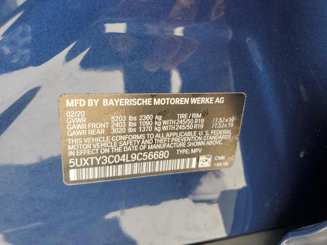 BMW X3 2020 VIN 5UXTY3C04L9C56680 photo 13