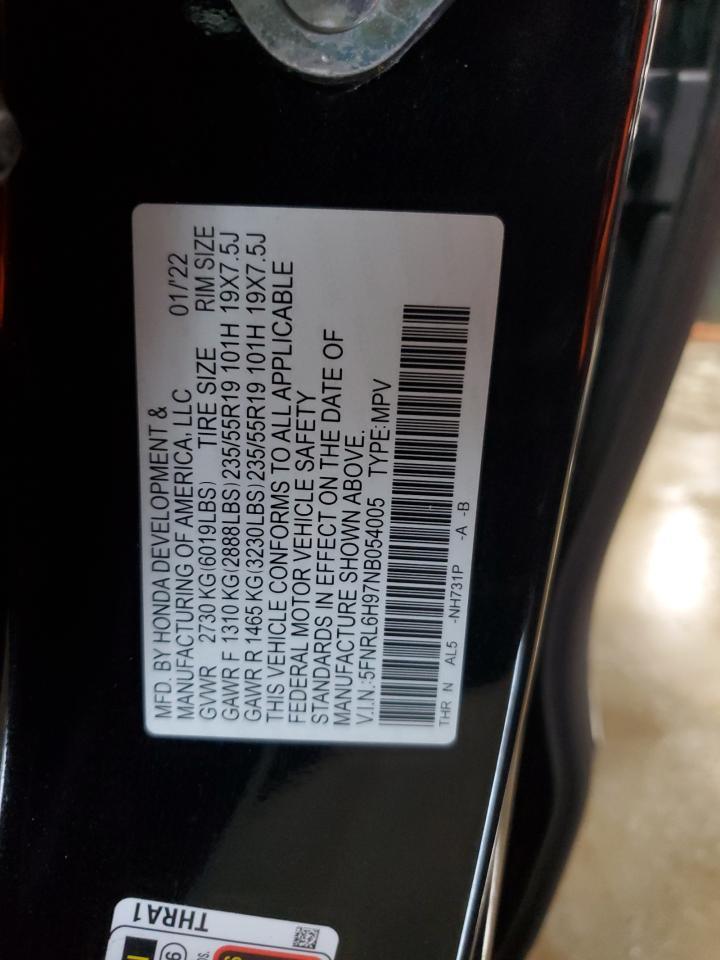 2022 Honda Odyssey Elite VIN: 5FNRL6H97NB054005 Lot: 59498005