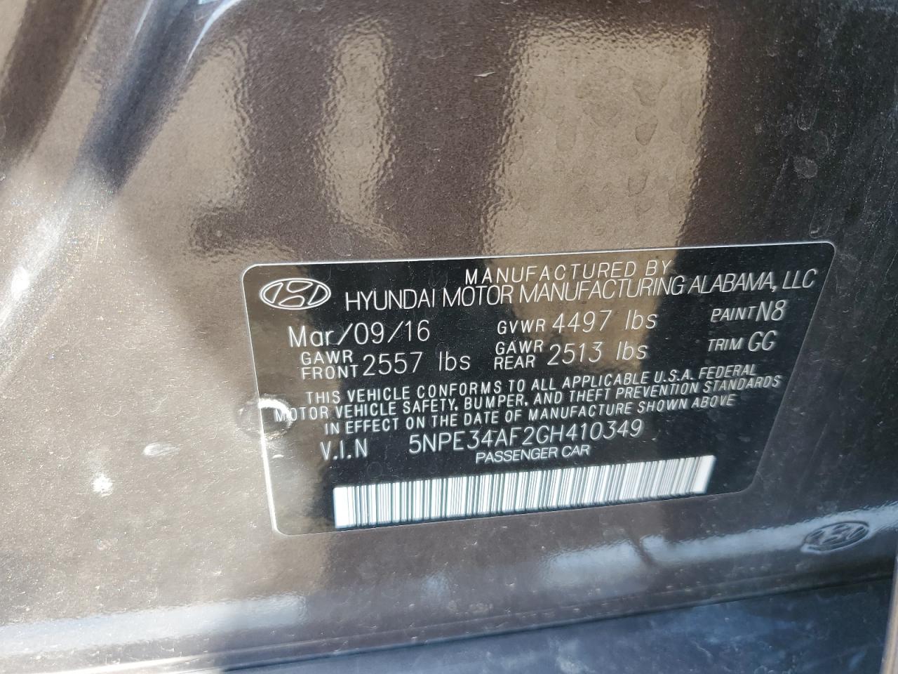 2016 Hyundai Sonata Sport VIN: 5NPE34AF2GH410349 Lot: 62626725