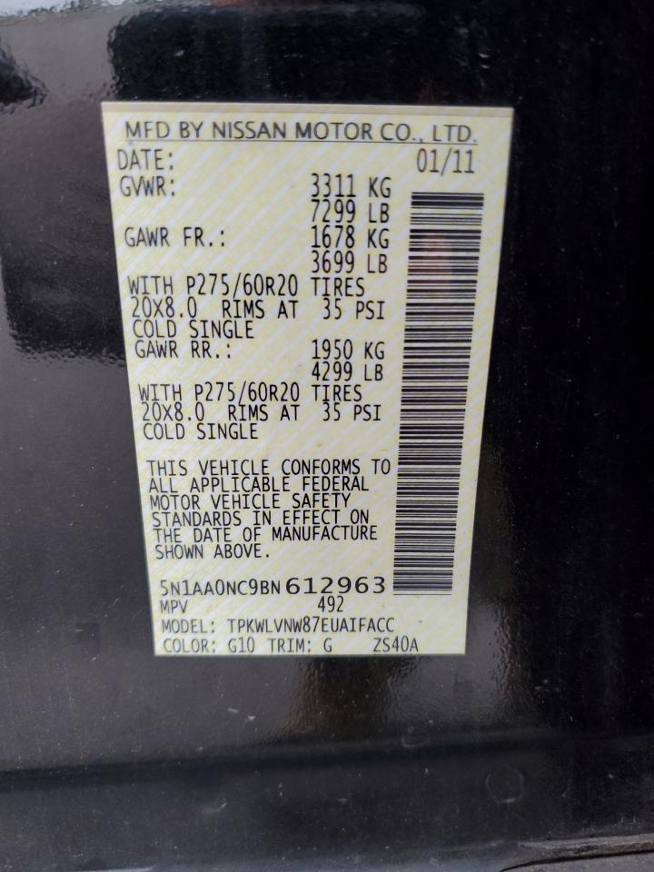 2011 Nissan Armada Sv VIN: 5N1AA0NC9BN612963 Lot: 62713765