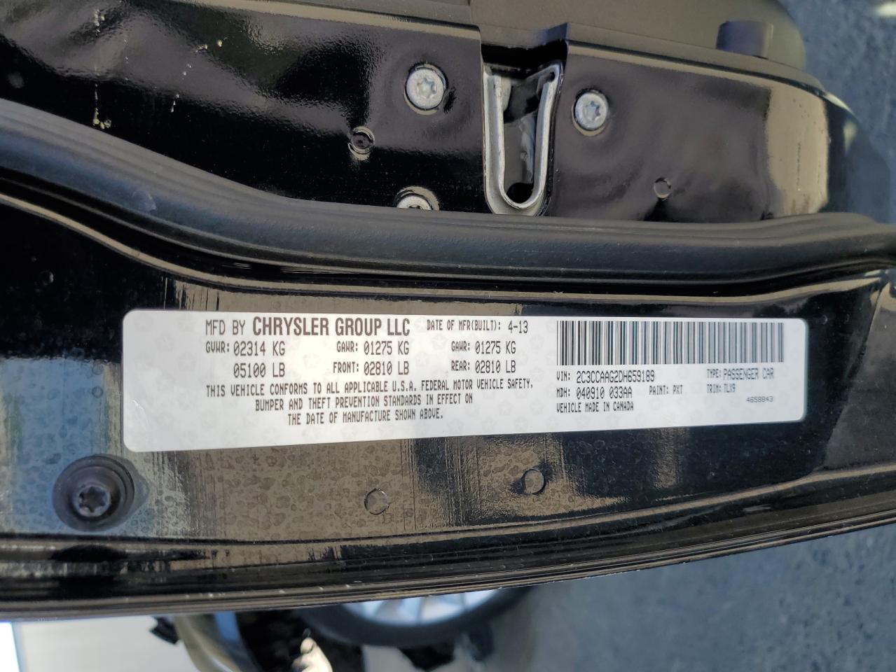 2013 Chrysler 300 VIN: 2C3CCAAG2DH659189 Lot: 62956625