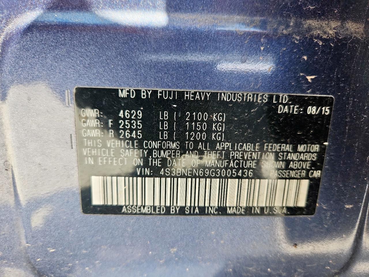 SUBARU LEGACY 2016 VIN 4S3BNEN69G3005436 фото 13