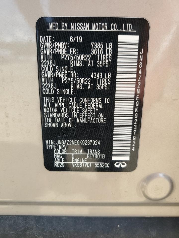2019 Infiniti Qx80 Luxe VIN: JN8AZ2NE9K9237924 Lot: 60600765