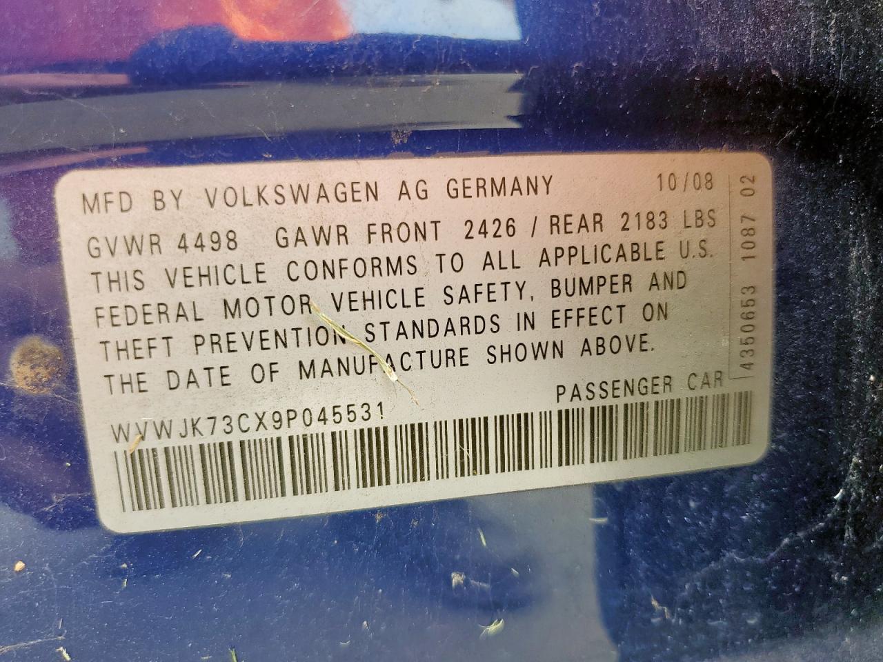 2009 Volkswagen Passat Turbo VIN: WVWJK73CX9P045531 Lot: 60571035