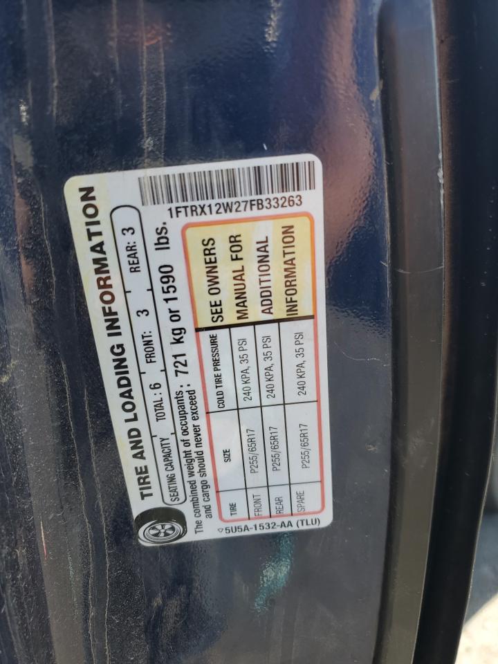 2007 Ford F150 VIN: 1FTRX12W27FB33263 Lot: 59106305