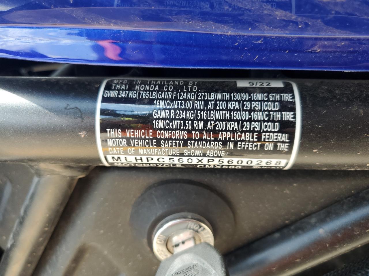 2023 Honda Cmx500 VIN: MLHPC560XP5600268 Lot: 62764615