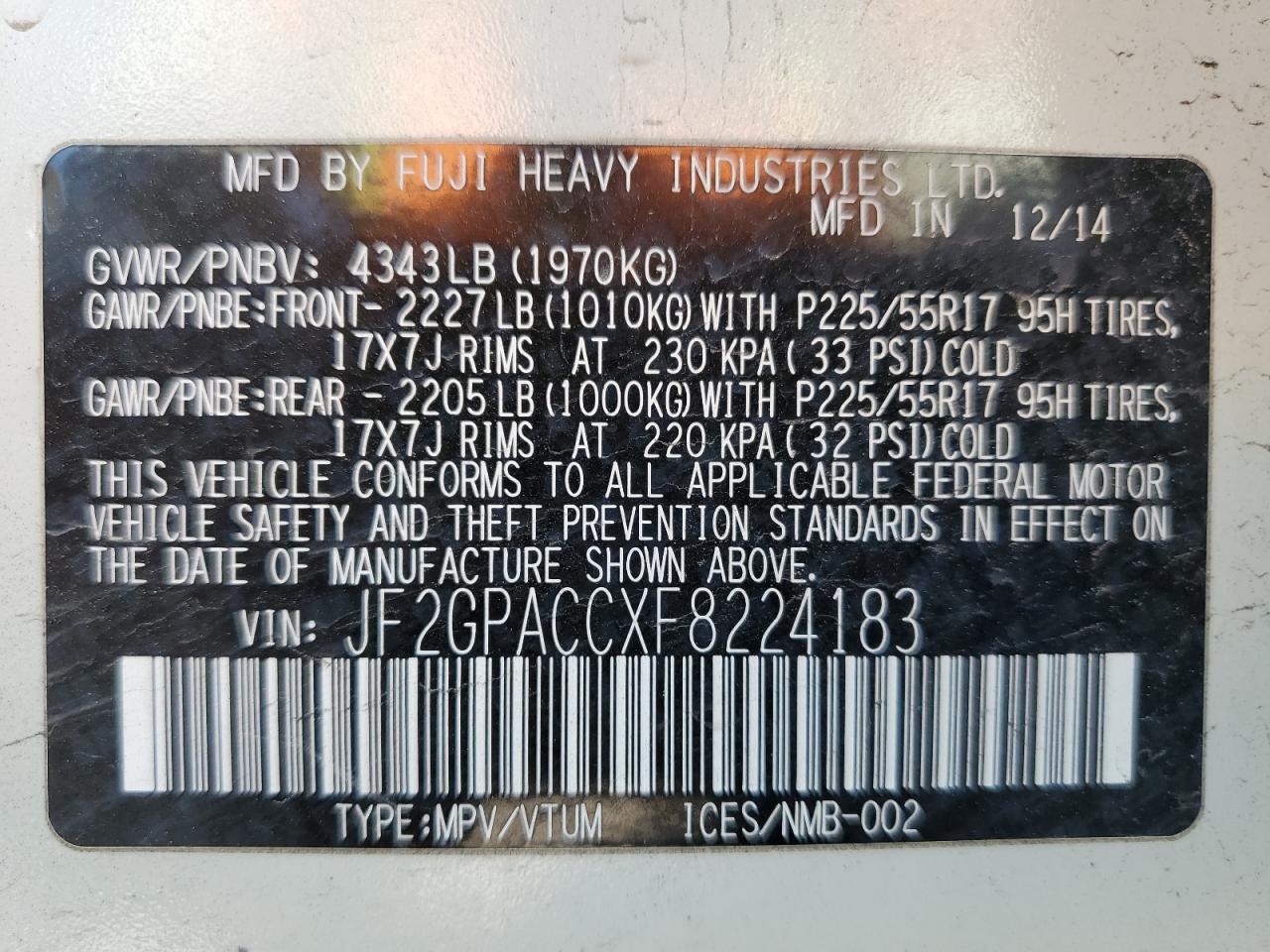 2015 Subaru Xv Crosstrek 2.0 Premium VIN: JF2GPACCXF8224183 Lot: 61039255