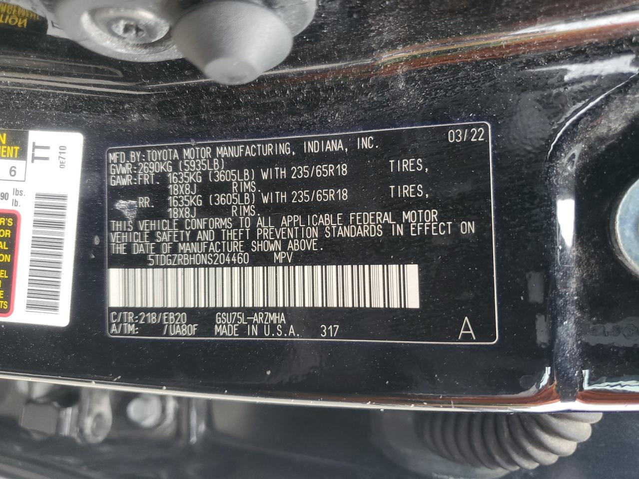 2022 Toyota Highlander Xle VIN: 5TDGZRBH0NS204460 Lot: 61422635