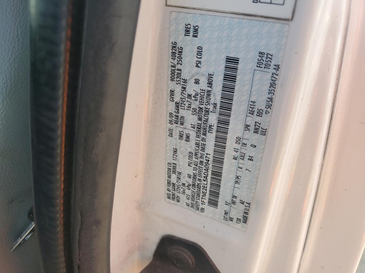 2010 Ford Econoline E250 Van VIN: 1FTNE2EL5ADA09471 Lot: 62584335