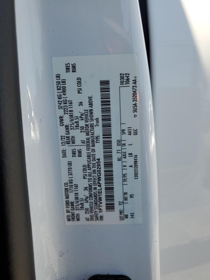 2023 Ford F150 Lightning Pro VIN: 1FTVW1EL4PWG02954 Lot: 62879575
