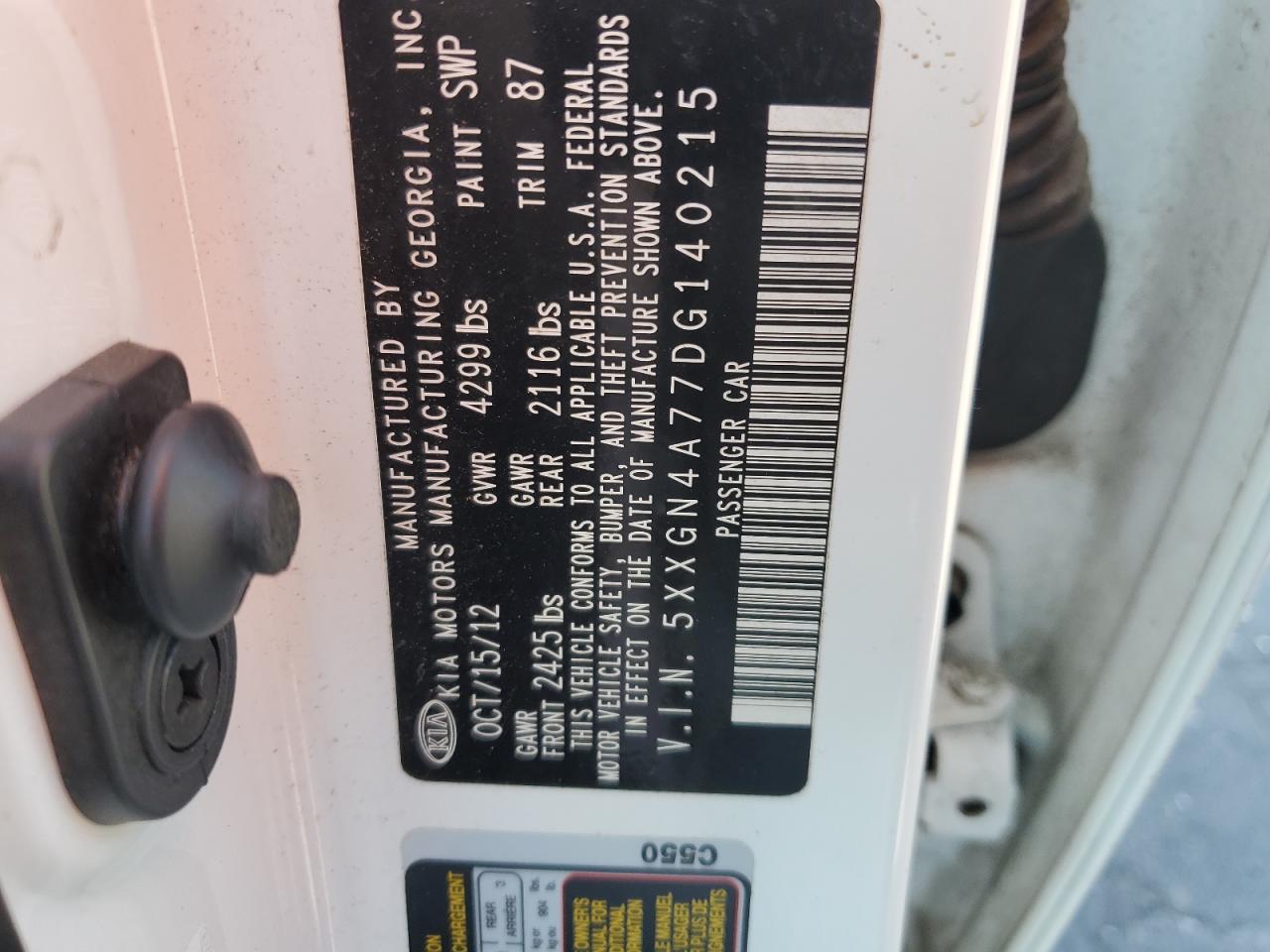5xxgn4a77dg140215 5XXGN4A77DG140215 2013 Kia Optima Ex