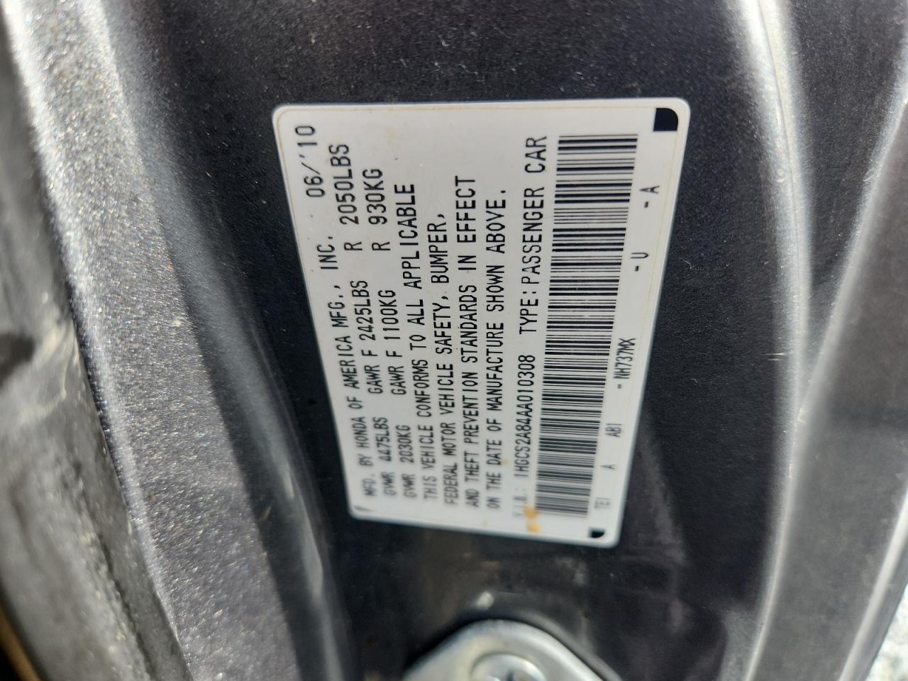 HONDA ACCORD 2010 VIN 1HGCS2A84AA010308 zdjęcie 14