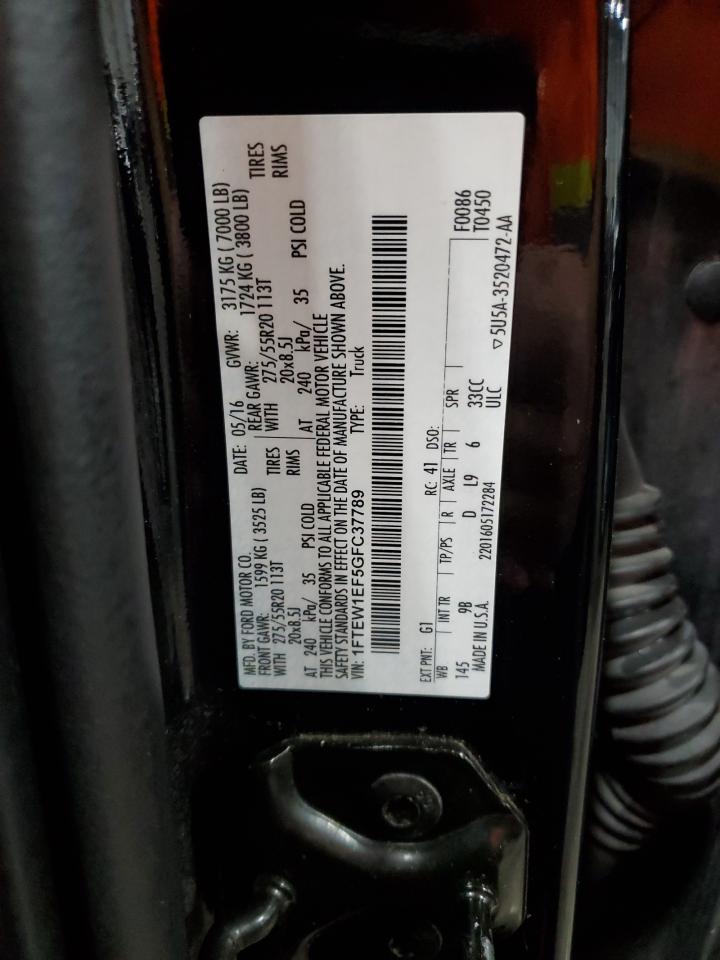 2016 Ford F150 Supercrew VIN: 1FTEW1EF5GFC37789 Lot: 59484035