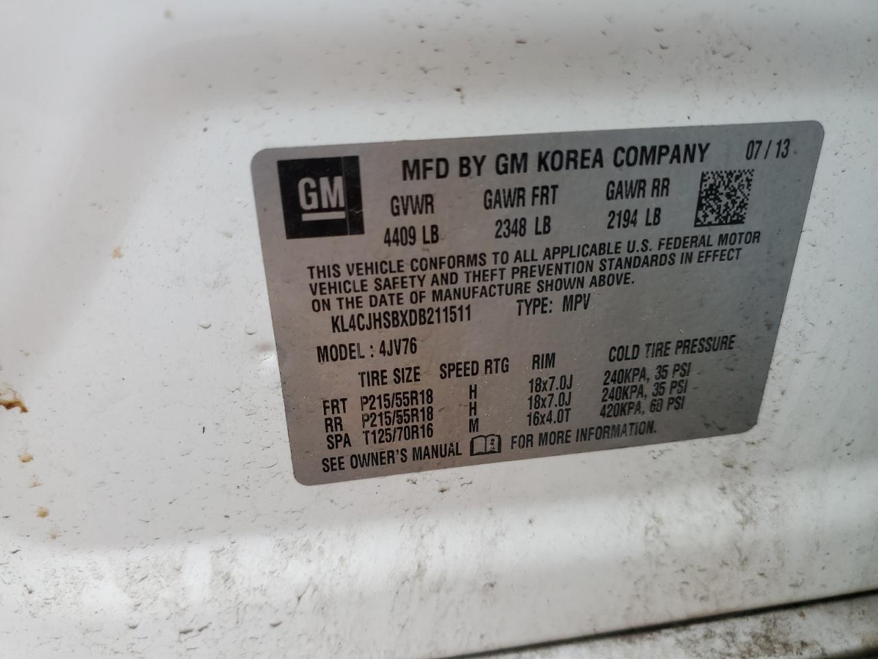 2013 Buick Encore Premium VIN: KL4CJHSBXDB211511 Lot: 61588555