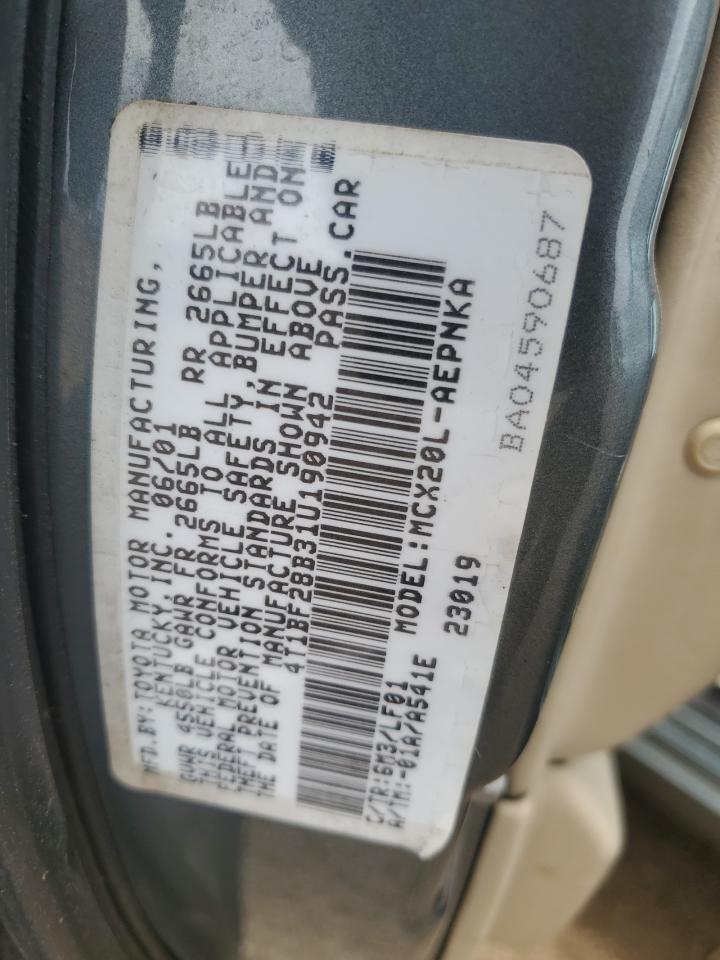 2001 Toyota Avalon Xl VIN: 4T1BF28B31U190942 Lot: 61365135