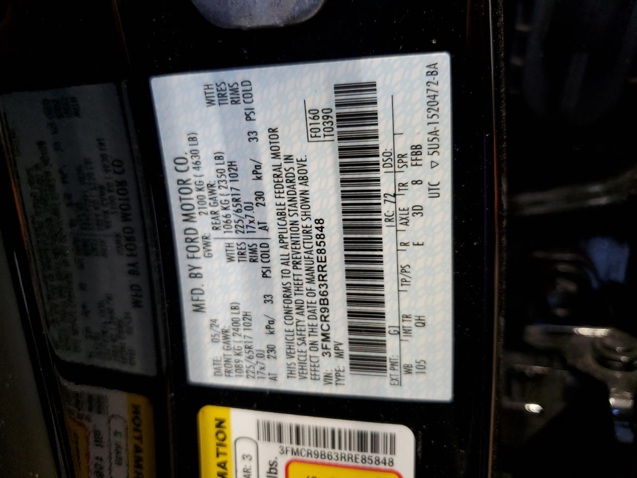 2024 Ford Bronco Sport Big Bend VIN: 3FMCR9B63RRE85848 Lot: 62282525