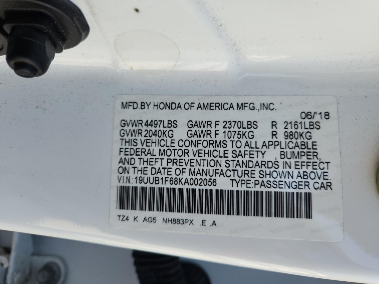 2019 Acura Tlx Technology VIN: 19UUB1F68KA002056 Lot: 60172755