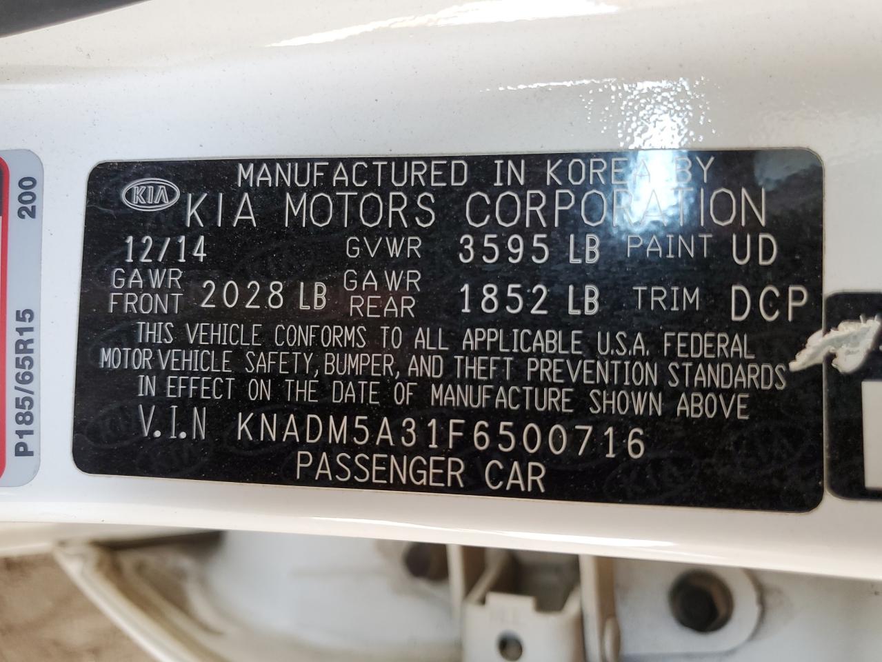2015 Kia Rio Lx VIN: KNADM5A31F6500716 Lot: 60247725