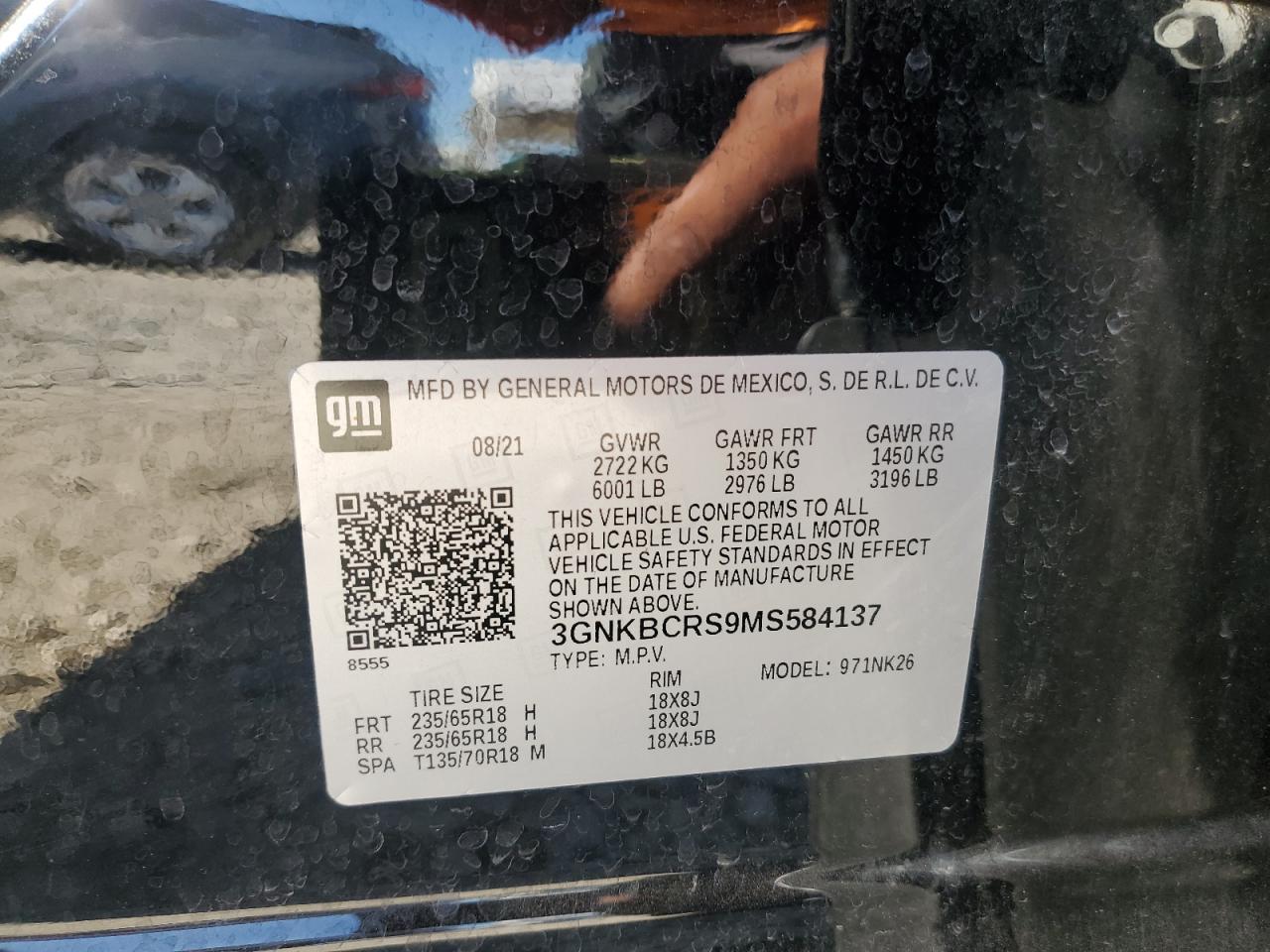 2021 Chevrolet Blazer 2Lt VIN: 3GNKBCRS9MS584137 Lot: 61742385