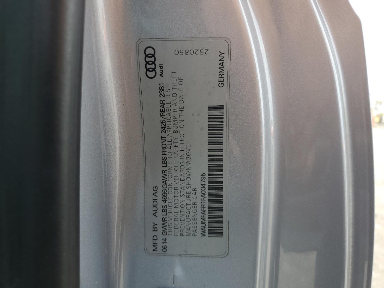 2015 Audi A5 Premium Plus VIN: WAUMFAFR1FA004795 Lot: 60387485